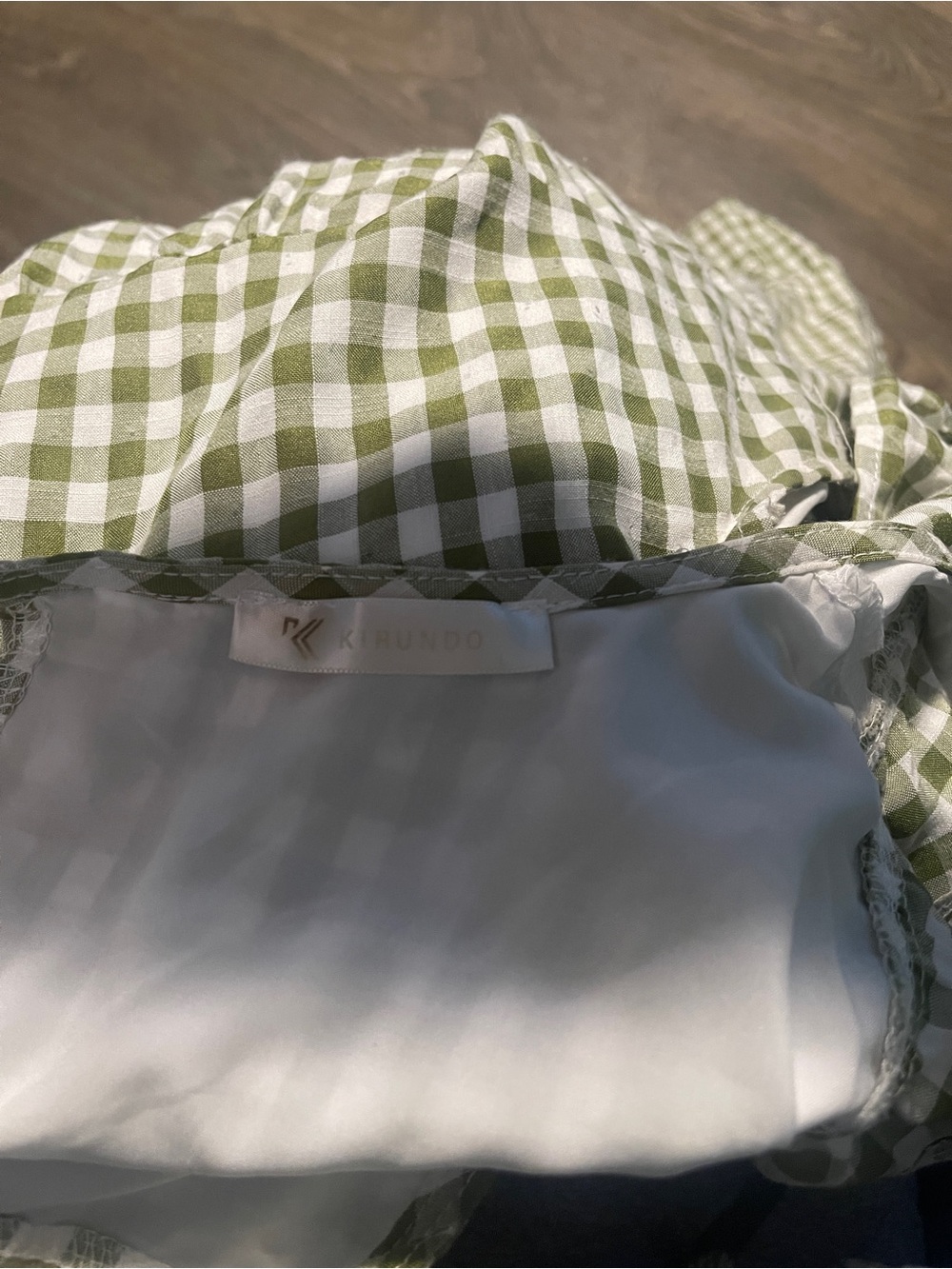 Olive Green and White Gingham Tiered Dress - Picture 2 of 6